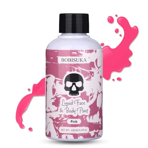 BOBISUKA Pink Face Body Paint Liquid Texture Washable Non Toxic Facepaint Fast Drying Foundation Makeup for Halloween Clown Cosplay SFX Costume Party Large Capacity(130ml) - color: Pink