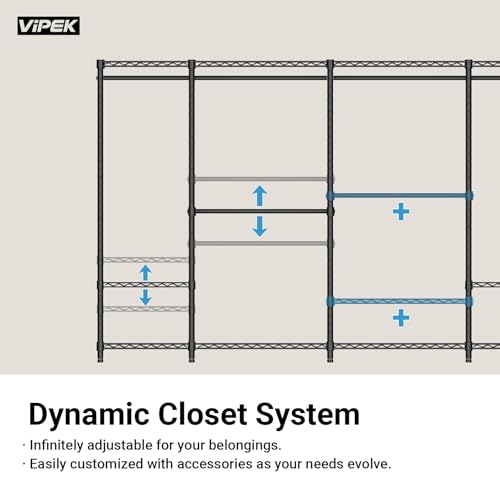 VIPEK R4C Rolling Clothes Rack with Cover, Portable Garment Rack on Wheels | Grey Zippered Polyester Cover, 360° Movable Wheels, Heavy Duty Clothing Rack with 6 Metal Wire Shelves, Max Load 620 lbs - color: Black Rack with Grey Cover, style: R4C