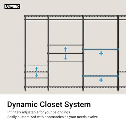 VIPEK R4C Rolling Clothes Rack with Cover, Portable Garment Rack on Wheels | Grey Zippered Polyester Cover, 360° Movable Wheels, Heavy Duty Clothing Rack with 6 Metal Wire Shelves, Max Load 620 lbs - color: Black Rack with Grey Cover, style: R4C