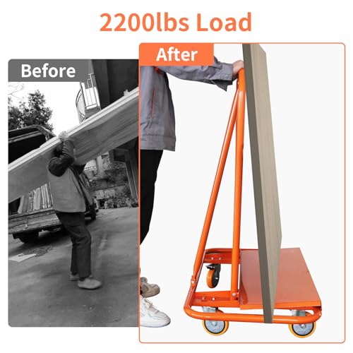 Heavy Duty Drywall Sheet Cart, 2200LBS Load Capacity Steel Panel Dolly with 4 Swivel Casters Wheel, Powder Coated Rust Resistant, Multi-Purpose Cart for Moving Various Panels