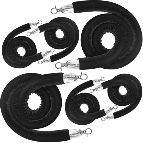 6PCS Black Velvet Stanchion Rope 5 Ft Crowd Control Ropes Barrier with Silver Hooks for Party - color: Black&Silver, size: 6PCS
