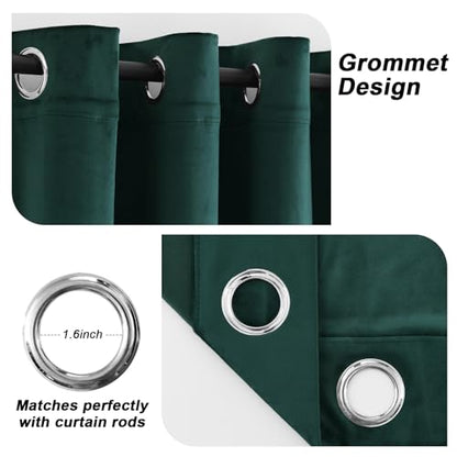 Dark Green Velvet Curtains 84 inch Length Grommet Blackout Curtains for Bedroom Light Blocking Thermal Insulation Drapes Set of 2 Panels 38”x 84” - color: Black Green, size: 38"W x 84"L (Pack of 2)