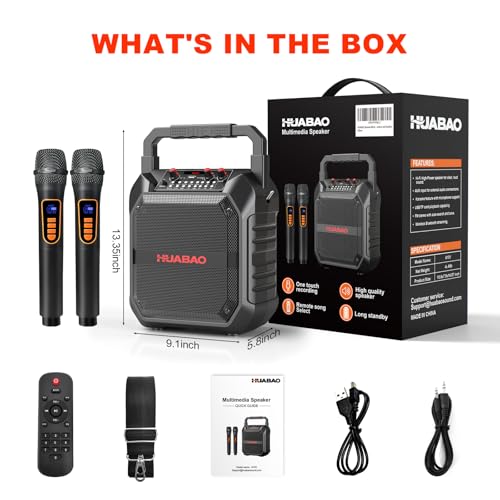 Karaoke Machine with 2 Wireless Microphones, Portable Bluetooth Speaker for Adults & Kids, Bass & Treble Adjustment, PA System Supports TF Card/USB/FM/AUX for Home Party, Indoor and Outdoor - size: 2 Mics
