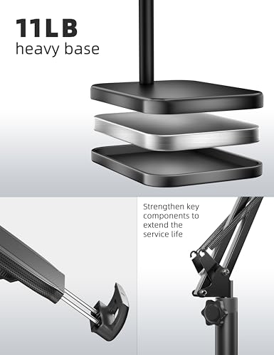 BluuSuuk Tablet Floor Stand with 11lb Stable Base - Adjustable Height Stretchable Arm Swivel Holder Mount, Compatible with iPad Pro Air Mini 12.9/9.7, Kindle, Galaxy Tab, Cell Phones (4.7''-13'')