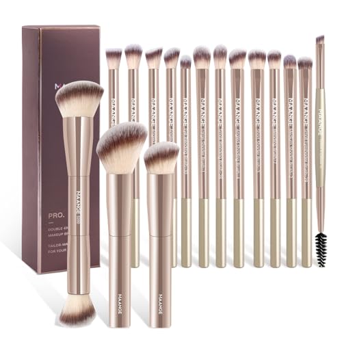 MAANGE Makeup Brushes 16 Pcs Premium Synthetic Makeup Brush Set Foundation Brush for Liquid Powder Concealer Precision Eyeshadows Blending (Gold) - color: Gold