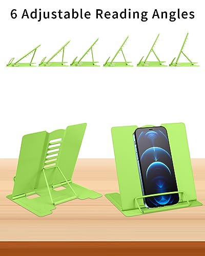 MSDADA Small Desk Book Stand Metal Reading Rest Book Holder Adjustable Cookbook Documents Holder Portable Sturdy Bookstands for Recipes Textbooks Tablet Music Books(Green) - color: Green