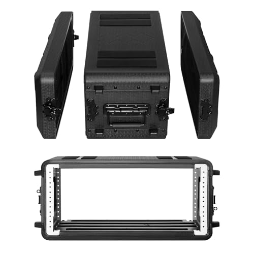 4U Rack Case Shallow 12" Depth, 19" Rackmount Flight Cases Easy Installation Portable Carry Watertight Dust Proof 2 Space Shockproof Mount Racks with Microphone Compartments Space Saving - size: 4U Rack Case 12" Deep