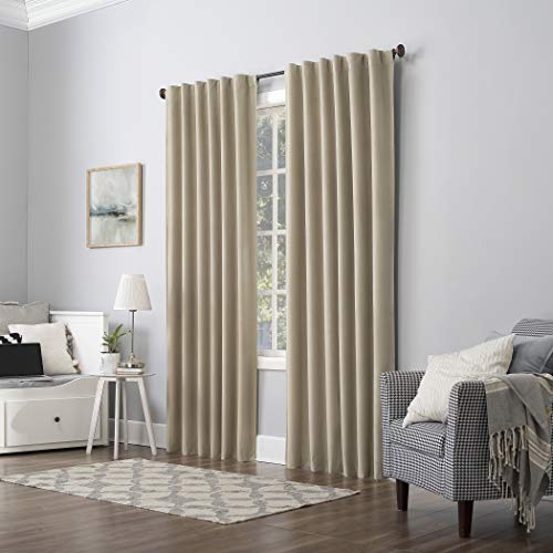 Sun Zero Hampshire Velvet Noise Reducing Thermal Extreme 100% Total Blackout Back Tab/Rod Pocket Curtain Panel, Ecru Off-White, 50"W x 84"L (1 Panel) - color: Ecru Off-white, size: 50"W x 84"L (Pack of 1)