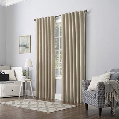 Sun Zero Hampshire Velvet Noise Reducing Thermal Extreme 100% Total Blackout Back Tab/Rod Pocket Curtain Panel, Ecru Off-White, 50"W x 84"L (1 Panel) - color: Ecru Off-white, size: 50"W x 84"L (Pack of 1)