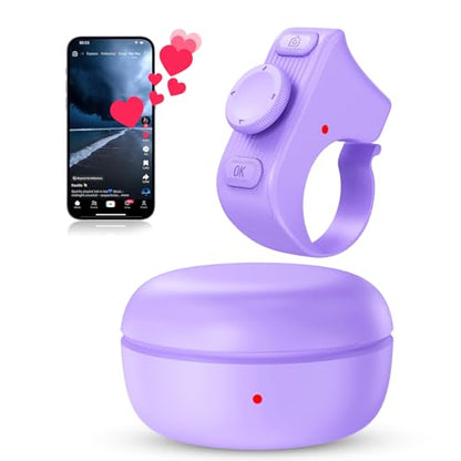 [New Upgrade, Easy to Use] TikTok Scrolling Ring Remote Control, Camera Shutter Remote, Wireless Bluetooth Scrolling Ring for iPhone, iPad, iOS, Android - Light Purple - color: Light Purple