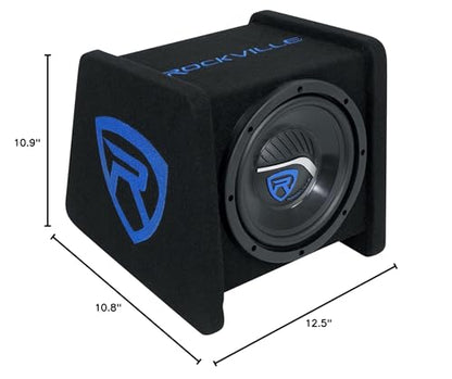 Rockville RV8P 8" 400W Peak/200W RMS Car Subwoofer in Vented Enclosure, 4 Ohm, Deep Bass, Durable MDF Build, for Car Audio | 400W Peak / 200W RMS, Polypropylene Cone, Aluminum Voice Coil, Bass Reflex Aero-Port, 15 Degree Angle - style: Single 8"
