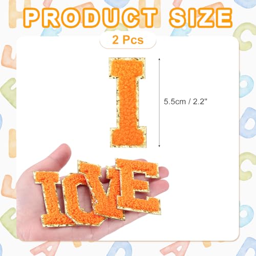MECCANIXITY Chenille Letter Patches 2.2" Self Adhesive Alphabet I Stick on Embroidered Patch Sew on Letter Stickers Applique for Repairing Clothing Jeans Shoes Hats DIY(Orange, Pack of 2) - style: Letter-I
