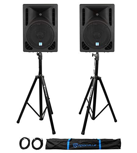 Rockville RPG10BT 10" Powered DJ PA Speaker Pair with Stands and Cables