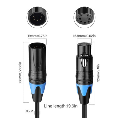 GINTOOYUN DMX Cable 5 Pin Signal XLR Male to Female Wire DMX512 XLR Male to Female Stage Light Signal Cable with Metal Connectors, Connection for Stage & DJ Lighting fixtures(0.5M)