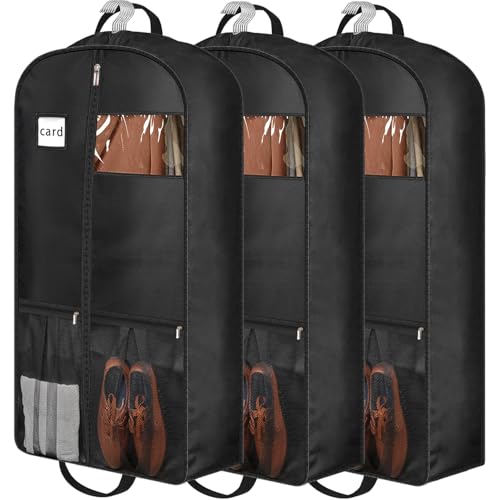 43" Heavy Duty Garment Bags Suit Bags Travel, Suit Holder for Hanging Clothes Storage, 6" Gussetes with Pockets and 2 Carry Handles, Clothes Cover for Coat, Dress, Jacket, Shirts, 3 Pack - size: 43 inches x 6 inches - 3 Pack