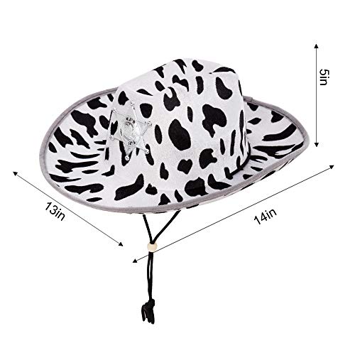 Spooktacular Creations 2 Pcs Adult Kids Felt Cow Print Cowboy Hat, Halloween Costume Accessory for Boys Girls, Cowgirl Hat for Women Wild West Themed Parties