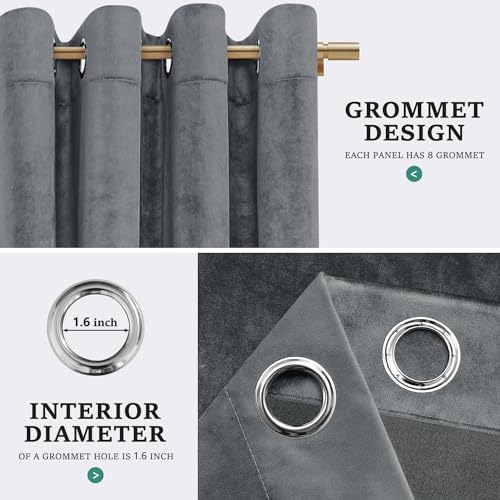 HOMEIDEAS Grey Velvet Blackout Curtains, 52 x 96 Inches Long Heavy Duty Gray Thermal Insulated Grommet Window Drapes for Living Room, Bedroom, 2 Panels - color: Grommet-grey, size: 52"W x 96"L (Pack of 2)