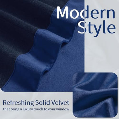 FMFUNCTEX Velvet Blackout Curtains Navy Blue Thermal Insulated Curtains for Bedroom Living Room Darkening Curtains 96 Inches Long Soft Luxury Rod Pocket Dark Blue Drapes Dining Room 2 Panels Set - color: Navy Blue, size: 52"W x 96"L (Pack of 2)