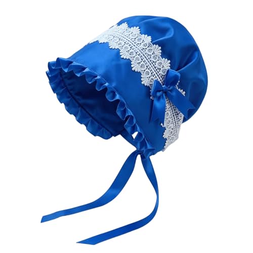 Women's Colonial Bonnet Cap, Cotton Blend, One Size, Flower Pattern, Victorian Housemaid Mob Hat Costume Accessory - color: Royal Blue