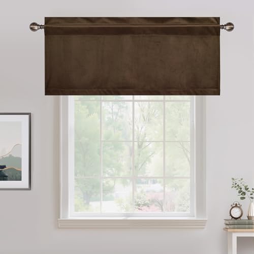 NICETOWN Brown Velvet Valance Curtain, W42 x L18, 1 Panel - color: Brown Series - Brown, size: 42"W x 18"L (Pack of 1)