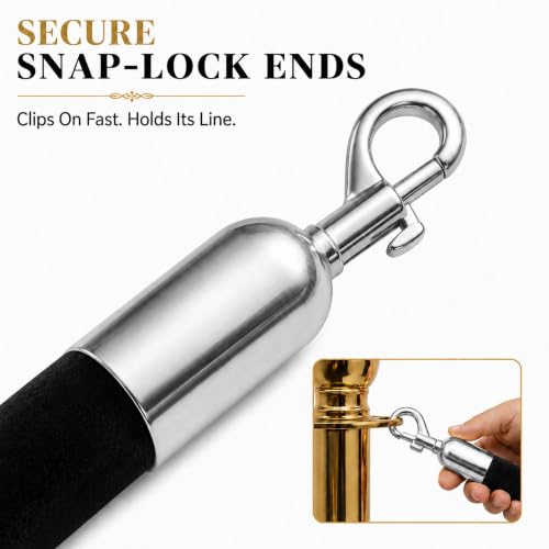 CCW 6 Ft Blue Velvet Hanging Stanchion Rope, Stainless Steel Snaps - color: Blue Rope With Polished Stainless Steel Snap Ends, size: 6 Foot