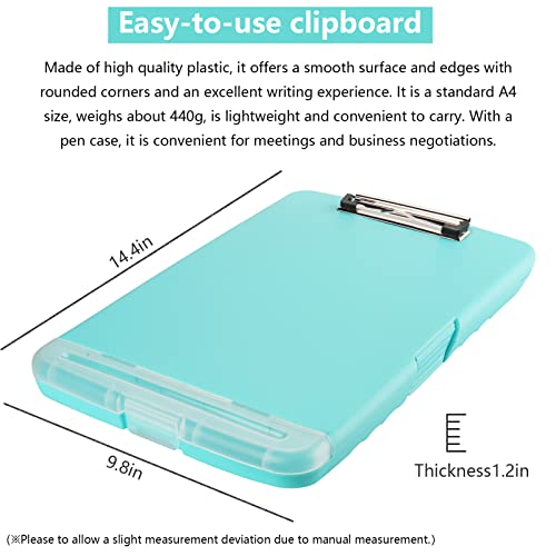 Clipboard with Storage, A4 Binder Nursing Clipboards with Pen Holder, Heavy Duty Storage Clipboards with Low Profile Clip, Clipboard Folder Side-Opening, Smooth Writing Clip Board (Blue Green) - color: Blue Green
