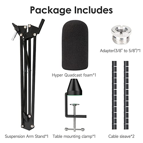 For HyperX Quadcast Boom Arm - Upgraded Mic Arm with Reduce Wind Noises Mic Cover and Cable Sleeve, Metal Scissor Microphone Stand with 3/8" to 5/8" Adapter - color: HyQC Mic Boom Arm