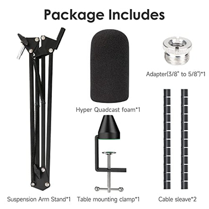 For HyperX Quadcast Boom Arm - Upgraded Mic Arm with Reduce Wind Noises Mic Cover and Cable Sleeve, Metal Scissor Microphone Stand with 3/8" to 5/8" Adapter - color: HyQC Mic Boom Arm