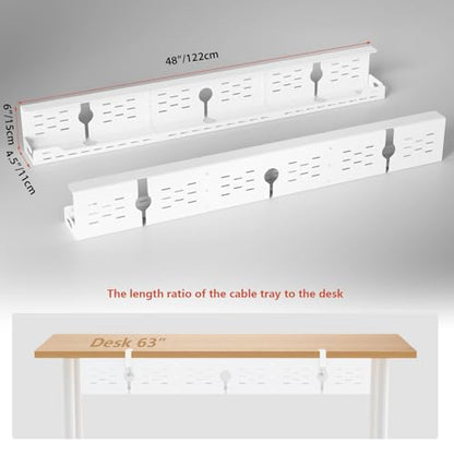 Univivi Under Desk Cable Management Tray, Cable Management, 48 inch, White | Durable Steel Material, Under Desk Cable Tray with No-Drill C-Clamp and Screw Mount, Wire Management for Office/Home - color: White, size: 48"