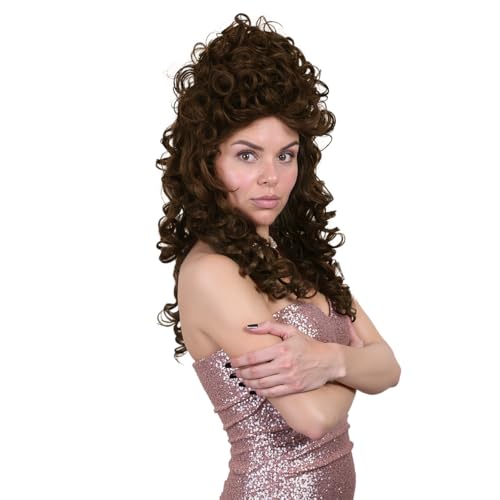 Long Curly Fluffy Cosplay Wig for Women Heat-Resistant Synthetic Fiber Hair Wig for Adult Halloween (Brown) - color: Brown