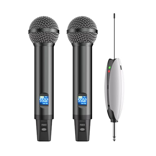 AD55 Dual Handheld Dynamic Wireless Microphone, Rechargeable UHF Microphone for Karaoke, DJ, Party, Lecture, Church, PA Systems - color: AD55