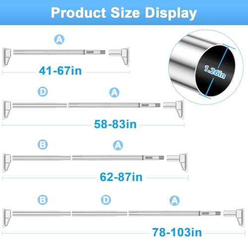 Extra Long Tension Curtain Rod, Silver, 41-103 Inch (4-8.6ft), Tension Rod - color: Silver, size: 41-103inch