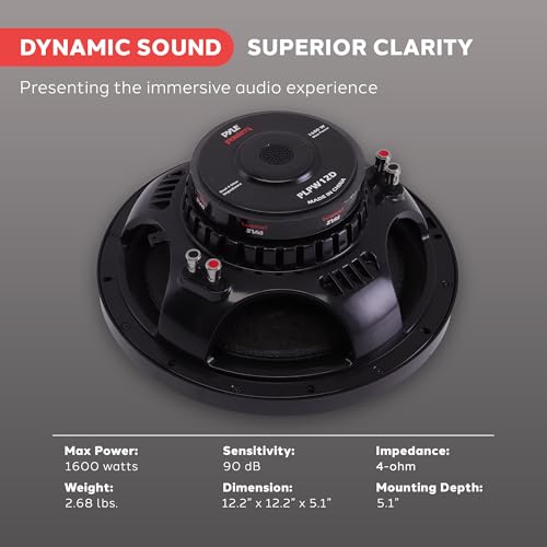 Pyle 12" Car Audio Speaker Subwoofer - 1600W High Power Bass Surround Sound Stereo Subwoofer Speaker System, Non-Press Paper Cone, 90 dB, 40 Ohm, 60 oz Magnet, 2'' 4 Layer Voice Coil, Black - PLPW12D
