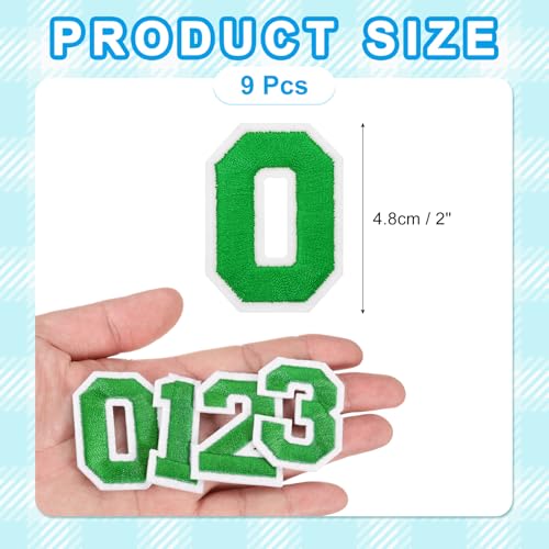 MECCANIXITY Iron on Number Patches 2" Number 0 Iron on Embroidered Patch Sew on Letter Stickers Applique for Repairing Clothing Jeans Shoes Hats DIY(Green, Pack of 9) - style: Number 0