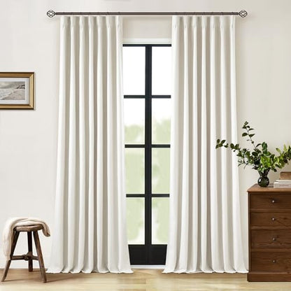 TWODRAPES Natural Cream Pinch Pleated 100% Blackout Curtains 95 Inches Long - color: Natural Linen, size: 40"W x 95"L (Pack of 2)