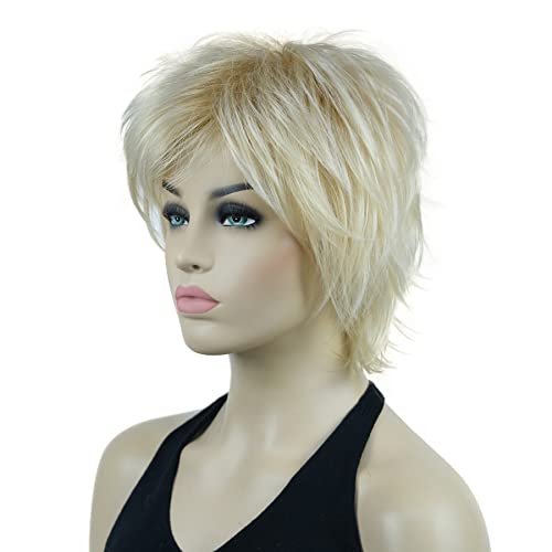 Lydell Short Layered Shaggy Wavy Full Synthetic Wigs (24BT613 Blonde Mix) - color: 24BT613 Blonde Mix