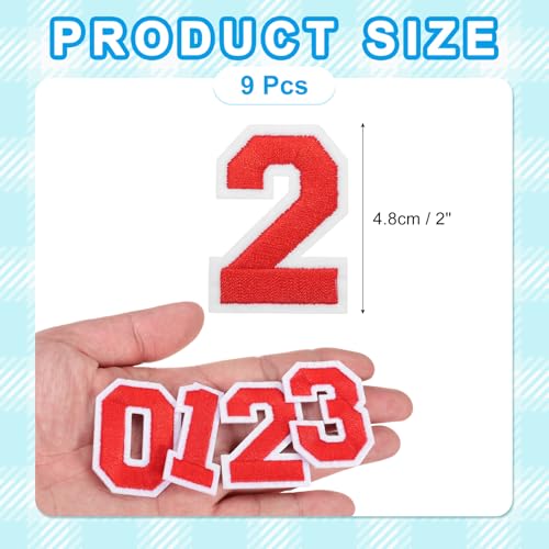 MECCANIXITY Iron on Number Patches 2" Number 2 Iron on Embroidered Patch Sew on Letter Stickers Applique for Repairing Clothing Jeans Shoes Hats DIY(Red, Pack of 9) - style: Number 2