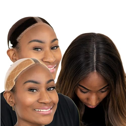 MILANO COLLECTION Lace Wig Grip Cap for Women, Adjustable Wig Caps for Women Non Slip with Headband to Secure Lace Top Perfectly in Place, One Size Fits All, Chocolate Brown & Nude, 2 Pack - color: Chocolate Brown & Nude, 2 Pack