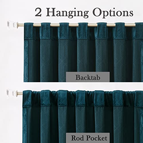 Central Park Teal Velvet Blackout Panels Window Curtain 90% Room Darkening Rod Pocket Back Tab Geometric Embossed Trellis Themal Weave Drapes for Living Room and Bedroom (52" Wx63 L, 2 Panels) - color: Teal, size: 52"W x 63"L (Pack of 2)