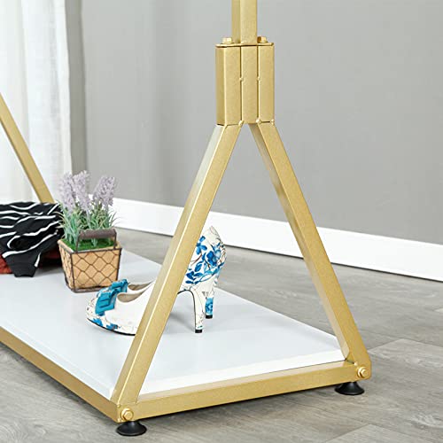 Modern Simple Heavy Duty Metal and Wood Rolling Clothing Garment Rack with Wheel,Creative Commercial Wedding Dress Display Shelf,Floor-Standing Clothes Hangers (Gold with Wood, 47.2" L) - color: Gold with Wood