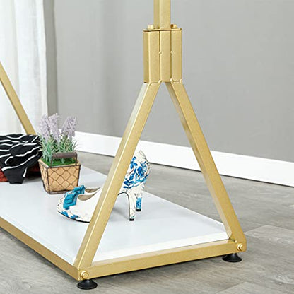 Modern Simple Heavy Duty Metal and Wood Rolling Clothing Garment Rack with Wheel,Creative Commercial Wedding Dress Display Shelf,Floor-Standing Clothes Hangers (Gold with Wood, 47.2" L) - color: Gold with Wood
