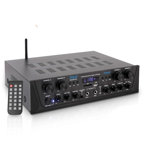 Pyle 500W Karaoke Amplifier with Bluetooth - 4 Channel Stereo Output, Front Panel Aux In, MIC1 / MIC2, Mic Vol with Echo / Talk Over, USB-A, SD/MMC, Sub Out, Rec Out - Home / Commercial -PTA44BT.5 - style: 500W