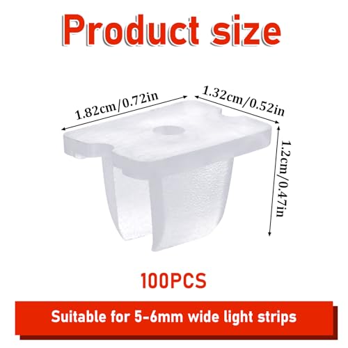 Waterproof LED Strip Mounting Clips Holder Mounting Bracket Neon Mounting Clips Fixing Clamps Holder with 100 Screws for 5mm to 6mm LED Strip Lighting, Translucent, Pack of 100 - color: 100 pcs
