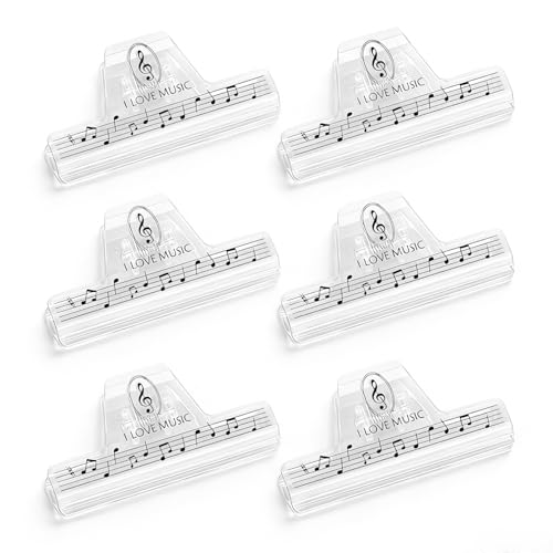 6Pcs Plastics Music Book Clip,Music Sheet Clip Music Paper Clip,Music Page Holder,for Piano Guitar Violin Playing Instruments and Reading Books-Music Note Pattern - color: Transparent+black Music Notes