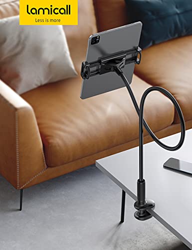 Lamicall Gooseneck Tablet Mount Holder for Bed - Flexible Tablet Arm Clamp for Bed Compatible with Pad Mini 7.9, Air 9.7, Pro 10.5, Kindle, Switch, Galaxy Tabs, More 4.7-11" Device - Black - color: Black