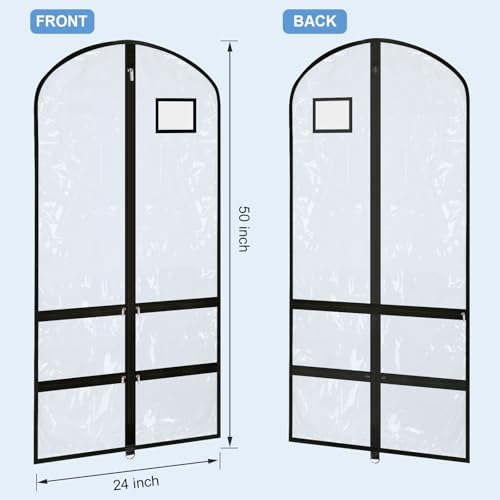 6 Pcs 24'' x 50'' Clear PVC Garment Bag Dance Costume Competition Bag with Rack Zippers Pockets Hanging Garment Covers Costume Organizer Costume Carrier for Adults Kids(Transparent Black) - color: Transparent Black