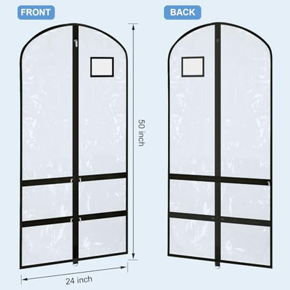 6 Pcs 24'' x 50'' Clear PVC Garment Bag Dance Costume Competition Bag with Rack Zippers Pockets Hanging Garment Covers Costume Organizer Costume Carrier for Adults Kids(Transparent Black) - color: Transparent Black