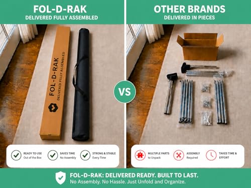FOL-D-RAK Portable Clothing Rack, Folding Garment Rack with Carry Bag-no Assembly, lightweight 4 LB. Aluminum, 60 LB. Capacity-Travel, Closet, Retail, Trade Show, Dance Recital