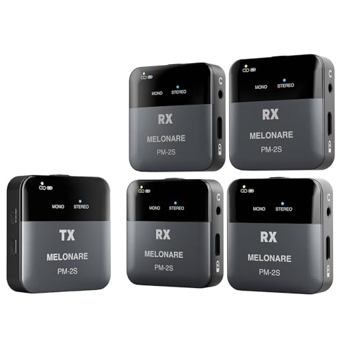MELONARE Portable Wireless IEM System Mono/Stereo Switch PM-2S-4R | 4 Receivers, 24bit/48kHz Audio, Mono/Stereo Switch, OTG Input, Live Shows, Studios, Bands - size: 4 receiver +1 transmitter