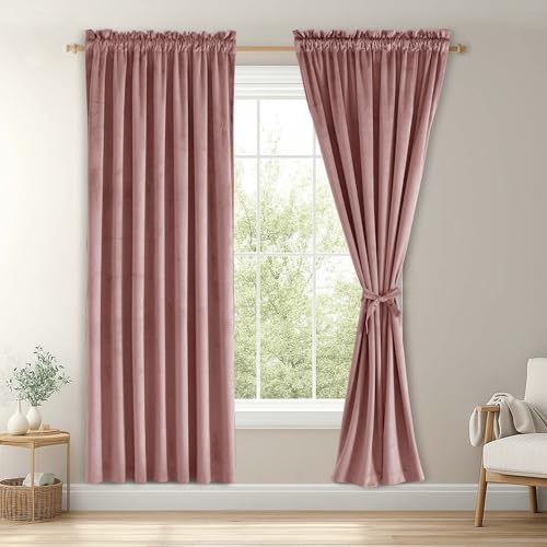 JIUZHEN Wild Rose Velvet Blackout Curtains 42W x 63L 2 Panels - color: Wild Rose, size: 42"W x 63"L (Pack of 2)